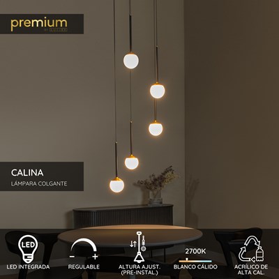 Lucide CALINA - Lámpara colgante - Ø 42 cm - LED Regul. - 5x8,2W 2700K - Negro | Premium